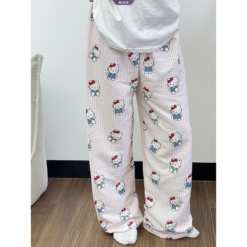 Mùa Xuân Mới Màu Hồng Dọc Sọc HelloKitty Pyjama Quần Nữ Ins Rời Quần Nhà [BL]