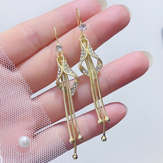Thời Trang Hình Học Kim Cương Dài Tua Rua Bông Tai Nữ Full Kim Cương Bông Tai Nhẹ Sang Trọng Thanh Lịch Bông Tai