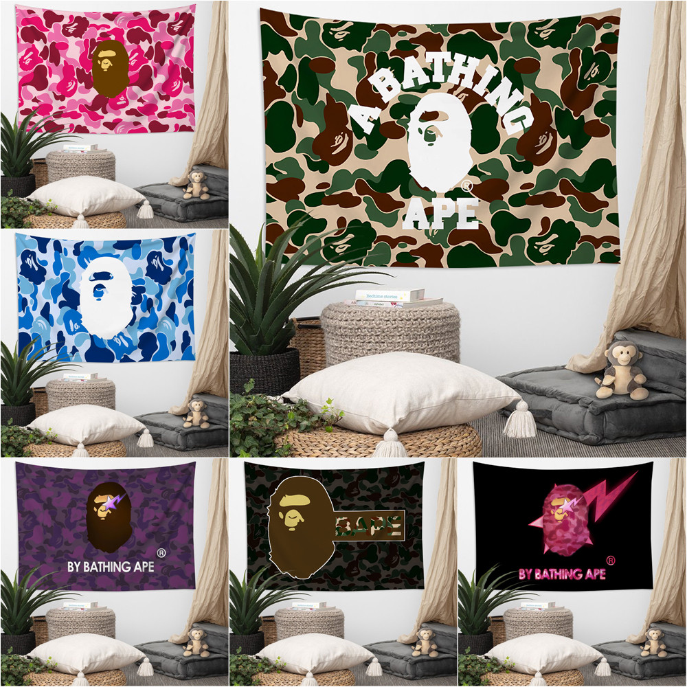 Bape Ape Logo Tấm thảm treo tường có kẹp Tấm thảm Polyester Treo tường phòng ngủ
