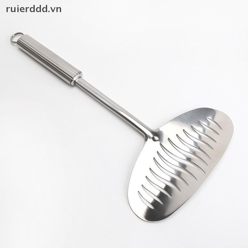 # ruierdd # Thìa chiên cá bằng thép không gỉ lớn Chảo trứng Muỗng chống dính Tay cầm dài Bít tết có rãnh Xẻng phẳng Dụng cụ nấu ăn nhà bếp.