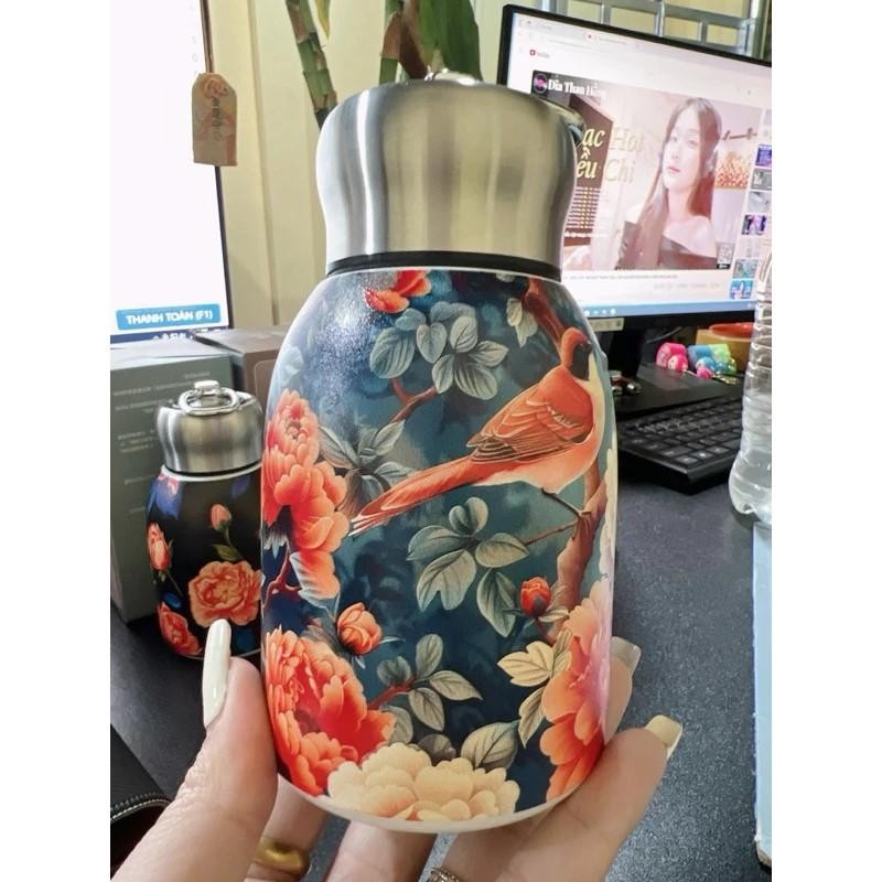 Bình Giữ Nhiệt MINI INOX316 DT300ML Có Quai Xách Hoạ Tiết VINTAGE Sang Trọng (68ti binh  giunhiet