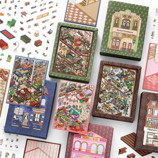 ENWEI 5 Cái [My Little House 10.0 Series] Nhãn dán phong cảnh 3D Chất liệu chống thấm nước Phong cách hoạt hình Album ảnh Nhật ký Công cụ lập kế hoạch Trang trí Nhãn dán văn phòng phẩm