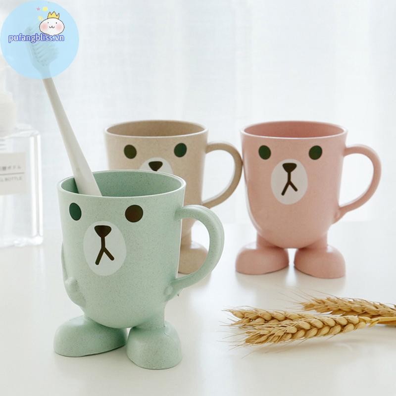 Pufangbliss Nhà Phòng Tắm Tumbler Nước súc miệng Cốc Lúa Mì Rơm Hoạt Hình Động Vật Bàn Chải Đánh Răng Cốc VN