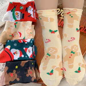 Tất Hoạt Hình Giáng Sinh - Tất Dày Ấm Áp Thu Đông - Thường Ngày, Thoải Mái, Thoáng Khí - Vớ Cotton Giữa Ống