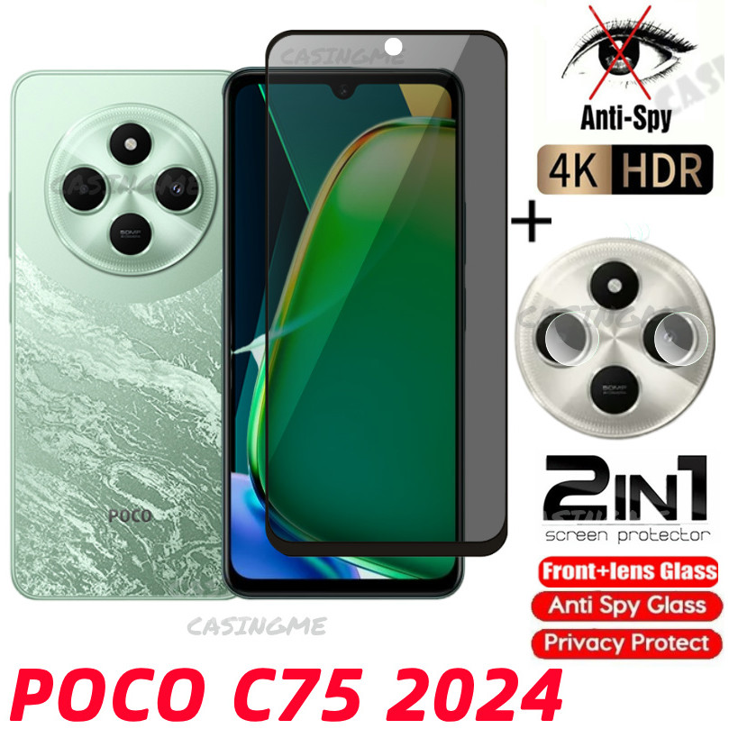 Poco C75 2024 Kính Cường Lực Riêng Chống Gián Điệp Full Cover Bảo Vệ Màn Hình Chống Peek Phim Riêng Tư Cho POCO C75 PocoC75 C 75 75 75C 4G 5G 2024 Phim Bảo Mật Chống Peek