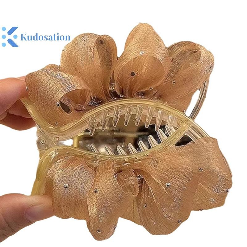 Kudosation Thanh Lịch Kim Cương Giả Bong Bóng Lưới Hai Mặt Nơ Đuôi Ngựa Vuốt Tóc Cho Nữ Phụ Kiện Tóc