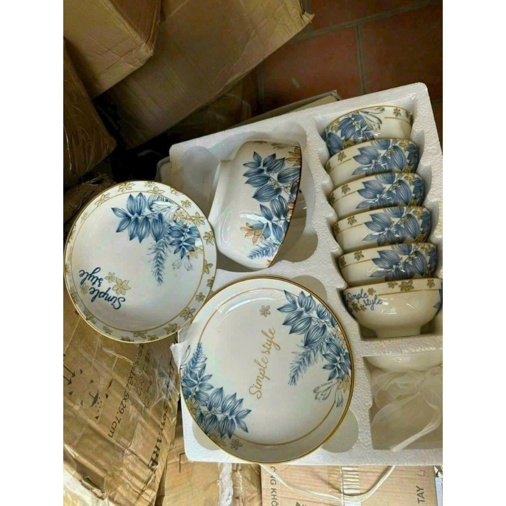 Bộ bát đĩa sứ hoa văn combo 11 món HOA ĐÀO ( có vỏ hộp ), bộ HOA ĐÀO chất liệu sứ tráng men sáng bóng
