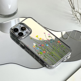 Ốp điện thoại hình hoa tươi và xương rồng cho iPhone 16 / 15 / 14 / 13 / 12 / 11 / PRO MAX / MINI / PLUS / X / XR gương bảo vệ lỗ lớn chống rơi và chống sốc