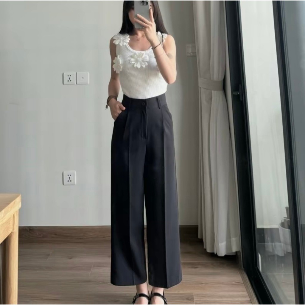 Quần Tây Ống Suông Dành Cho Nấm Lùn Dưới 1m50 xinh (Chất Gold Nhật) Lưng Cao Tôn Dáng Dài 90-93cm