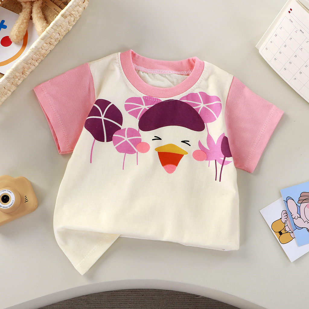 Trẻ Em Mùa Hè Cotton Nguyên Chất Áo Thun Ngắn Tay Bé Trai Bé Gái Hoạt Hình In Hình Top Thoáng Khí Rời Phong Cách Thường Ngày 8O-140 Kích Thước​ Te6w