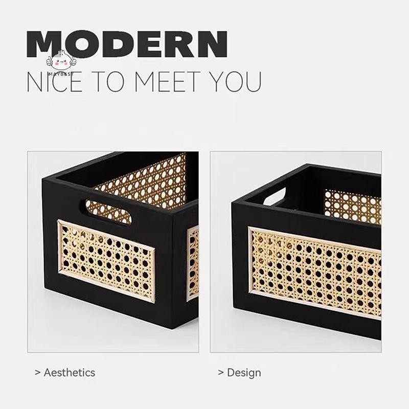 Maybest Hộp Bảo Quản Bằng Gỗ Nguyên Chất Retro Để Bàn Bắt chước Mây Giỏ Sách Đồ Ăn Nhẹ Đồ lặt vặt Hộp Sắp Xếp Mỹ Phẩm Giỏ Trang Trí Nhà {VN}