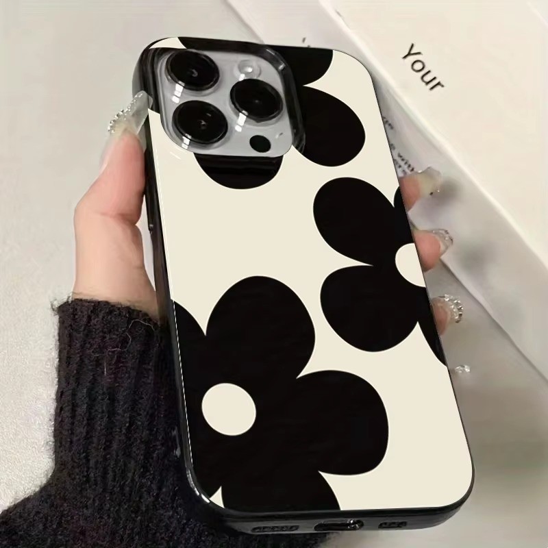Ốp Điện Thoại Hoa Đen Thời Trang Cho iPhone 16 15 Pro Max 14 Plus 13 12 11 X XR XS Max 7 8 Plus 16E Vỏ Silicon Mềm Chống Sốc