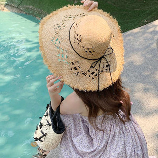 Rỗng Raffia Mũ Rơm Nữ Mùa Hè 2024 Phong Cách Mới Đi Biển Chống Nắng Ảnh Che Nắng Vành Lớn Mũ Chống Nắng