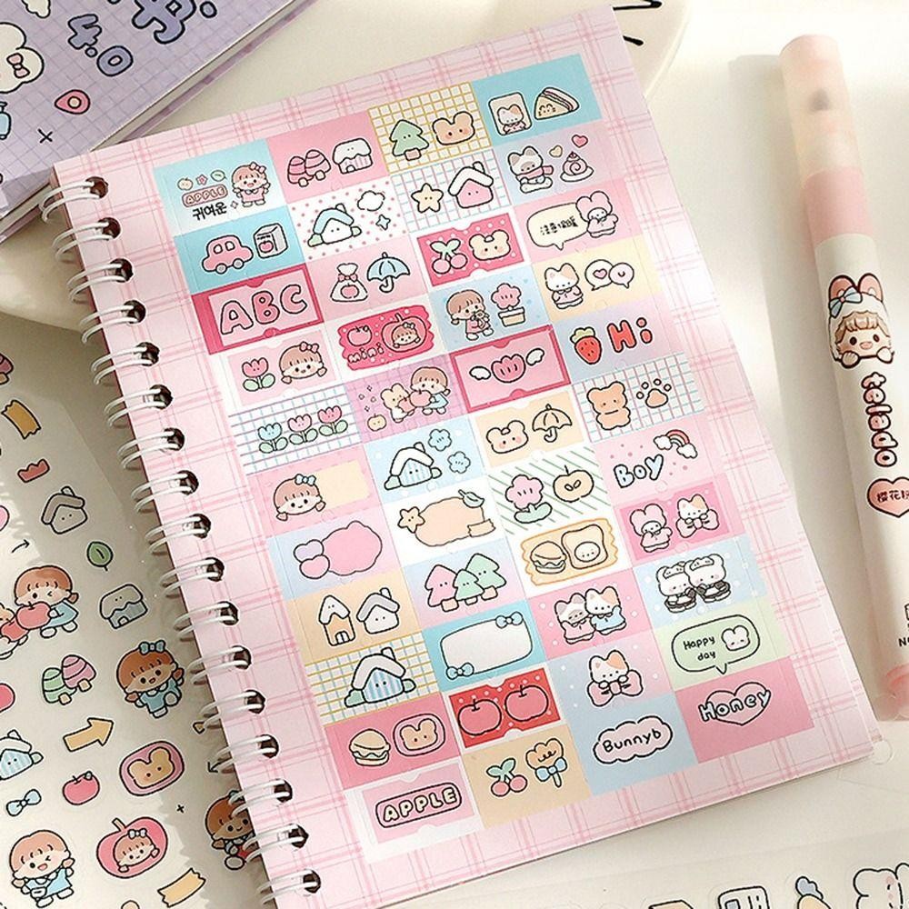 THFENG 16 Tờ Washi Giấy Tạp Chí, Phim Hoạt Hình 1000 + Sách Nhãn Dán Chất Liệu DIY, Kawaii Kpop Trang Trí PET Thêu Sò Dán