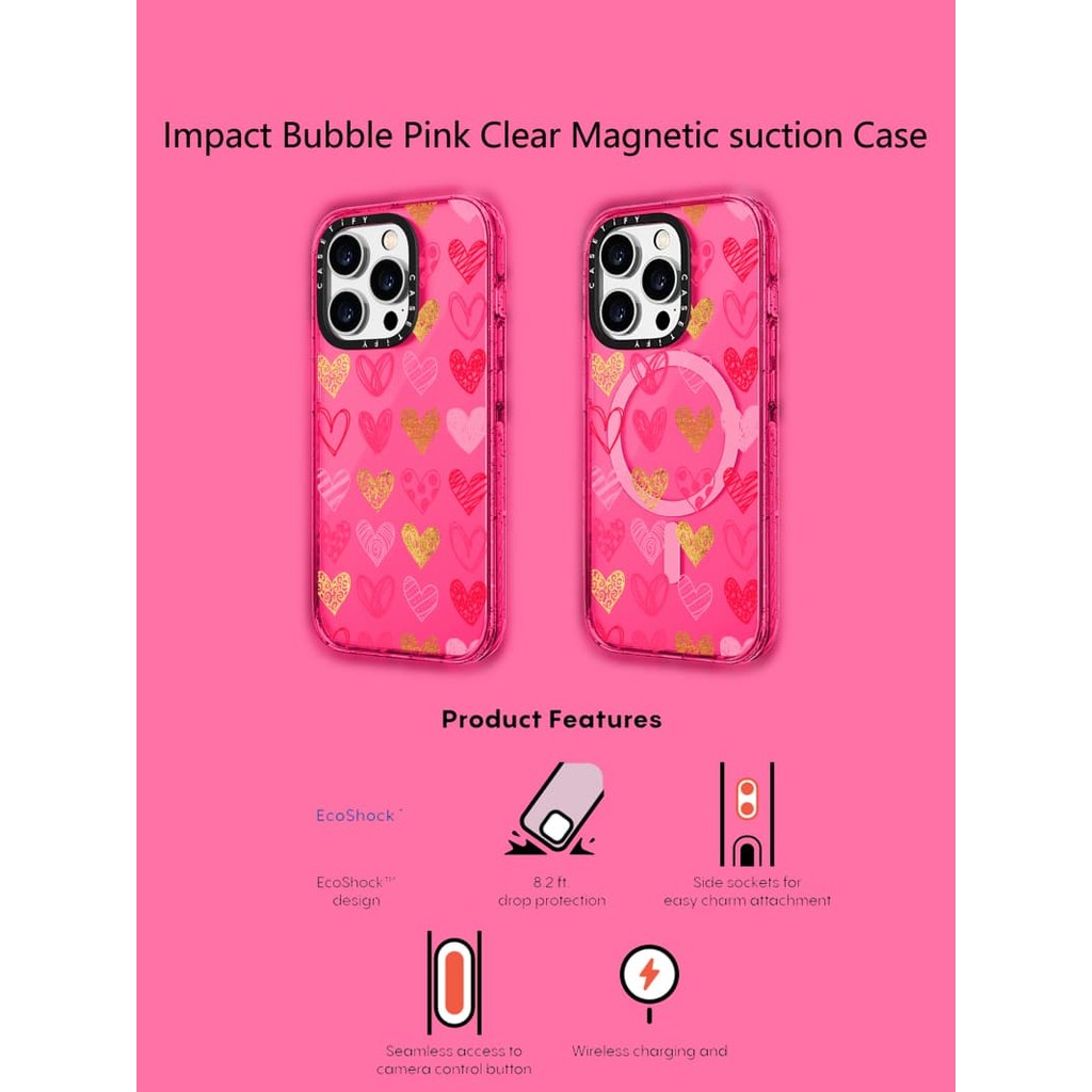 Casetify X love Case Bong Bóng Hồng Hút Từ Tính Cứng Acrylic Ốp Lưng Cho Apple IPhone 12 13 14 15 16 Pro Max Plus Có Hộp