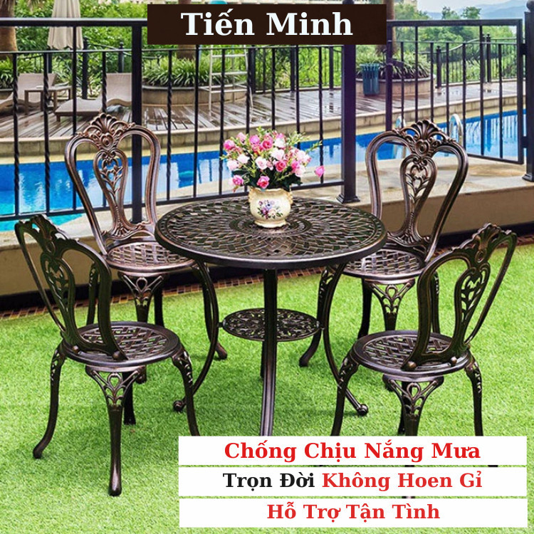 Bộ bàn ghế ban công ngoài trời Nhôm đúc Bàn ghế sân vườn ngoài trời Tròn Bàn ghế ngoài trời - TM04