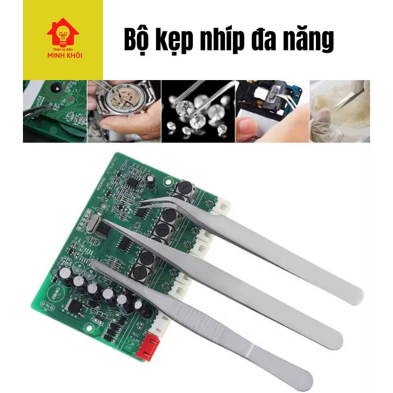 Bộ 3 kẹp linh kiện điện tử,bộ nhíp gắp linh kiện điện tử,bộ banh nhíp gắp linh kiện,kẹp gữ mỏ hàn,bộ 3 nhíp đa năng