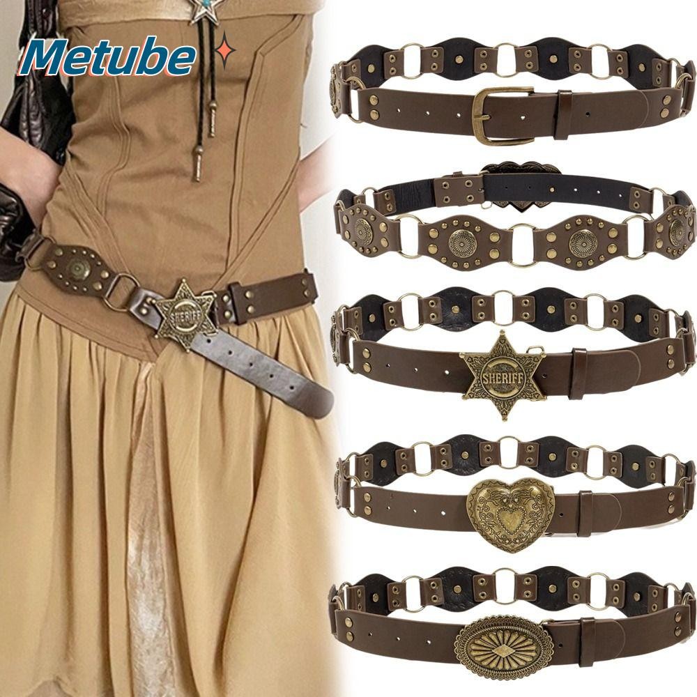 METUBE Thắt Lưng, Grommet Da PU Gothic Steampunk Eo Cinch Thắt Lưng, Thời Trang Vintage Đinh Tán Rộng Y2k Thắt Lưng Quần Jean Nữ
