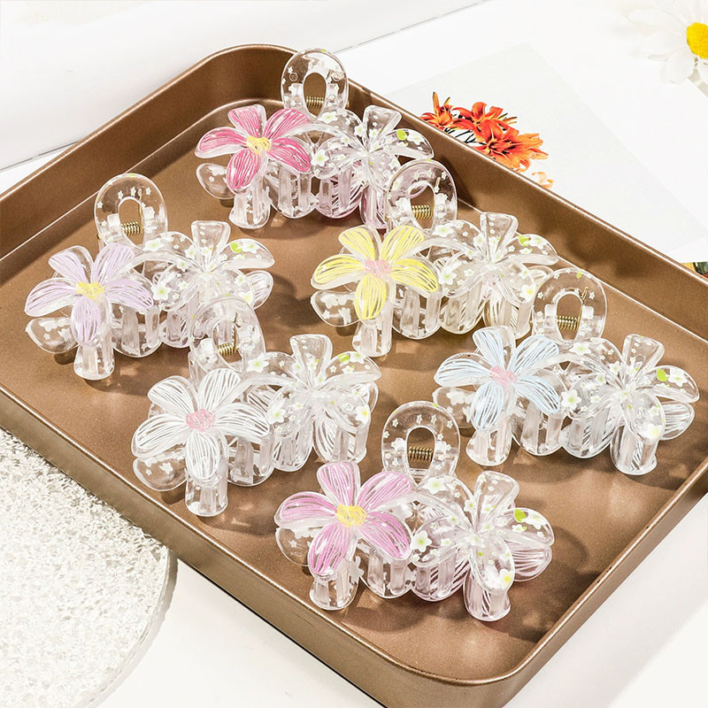 【 YUNYUAN 】 Kẹp Hoa Năm Cánh Nhỏ Và Tươi Mới In Hình Nữ Sáng Tạo Tóc Đuôi Ngựa Kẹp Tóc Cá Mập
