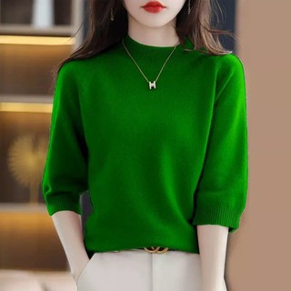 Phong Cách Mới Xuân Thu Áo Len Nữ Phong Cách Mới Nửa Cổ Rùa Phiên Bản Hàn Quốc Rời Áo Chui Đầu Ba Phần Tư Tay Áo 100 Bên Trong Kn