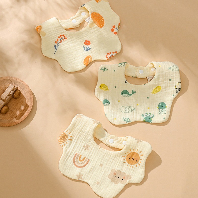 Yếm Xô Muslin Cho Bé Gái Bé Trai 6 Lớp Organic Tròn An Toàn Cho Da Trẻ Sơ Sinh Thấm Dãi, Ăn Dặm, Uống Sữa