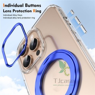 Giá đỡ có thể xoay được Vỏ bọc iphone 16 15 14 13 12 pro max Trong suốt Crysta Ice-sensing Matel Nút ống kính Vỏ trong suốt