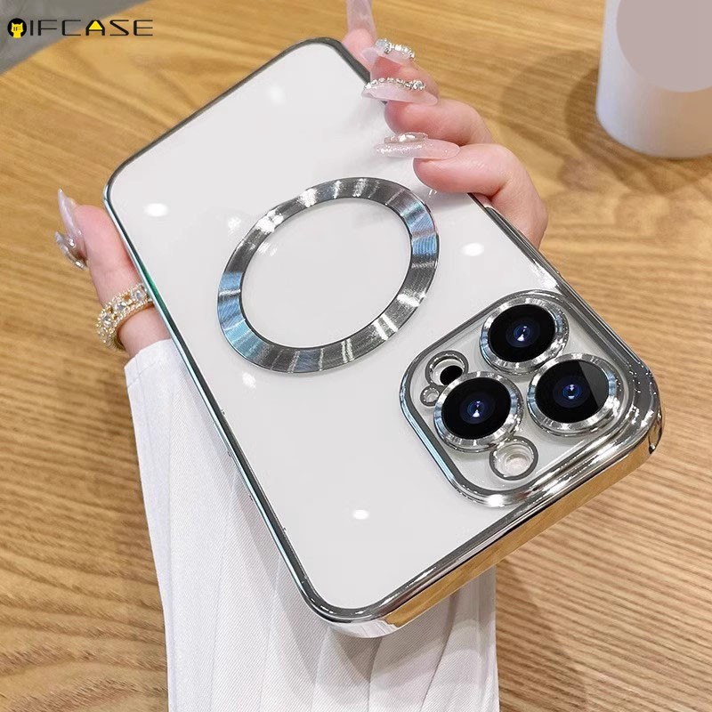 Dành Cho Xiaomi 15 14T 14 13T 12 12S 12T Pro Ultra Lite 12X Ốp Điện Thoại Có Vòng Thu Hút Từ Tính Mạ Bạc Đen Sáng Bóng Trong Suốt Vỏ Mềm Ốp Lưng