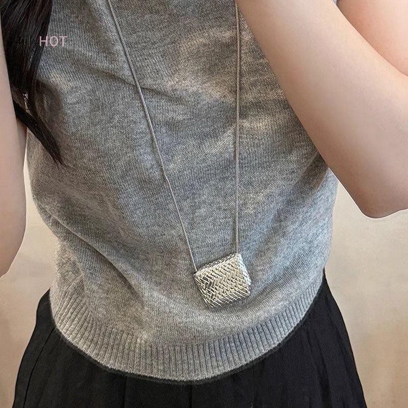Julyhot Sáng Tạo Thời Trang Retro Túi Dệt Mặt Dây Chuyền Vòng Cổ Cho Nữ Cô Gái Đa Năng Áo Len Dài Dây Chuyền Trang Sức Phụ Kiện Quà Tặng Massivedeals