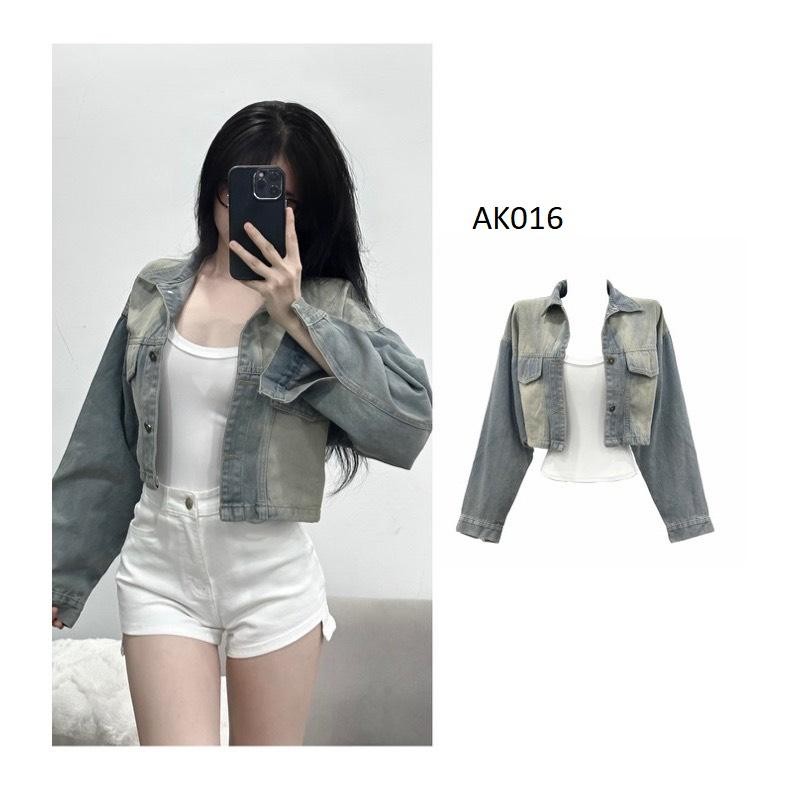 Áo khoác jean croptop nữ, áo chống nắng nữ freesize form thường phối túi lật màu loang phong cách cá tính- AK016