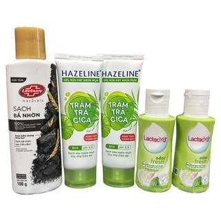 Combo 5 món du lịch gồm: 1 Sữa tắm 100g (Hàng khuyến mãi) + 2 Rửa mặt 40g (Hàng khuyến mãi) + 2 dung dịch vệ sinh 60ml