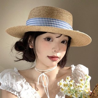 Phiên Bản Hàn Quốc Flat Top Dệt Mũ Rơm Nữ Mùa Hè Pháp Hepburn Phong Cách Top Hat