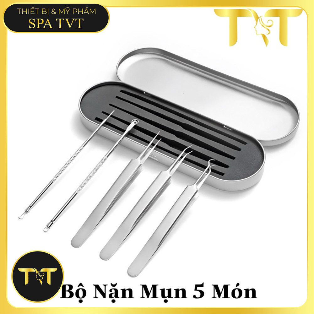 Bộ Nặn Mụn 5 Cây Inox Kèm Hộp Thép Không Gỉ – Dụng Cụ Lấy Nhân Mụn Đầu Đen, Mụn Cám, Mụn Ẩn