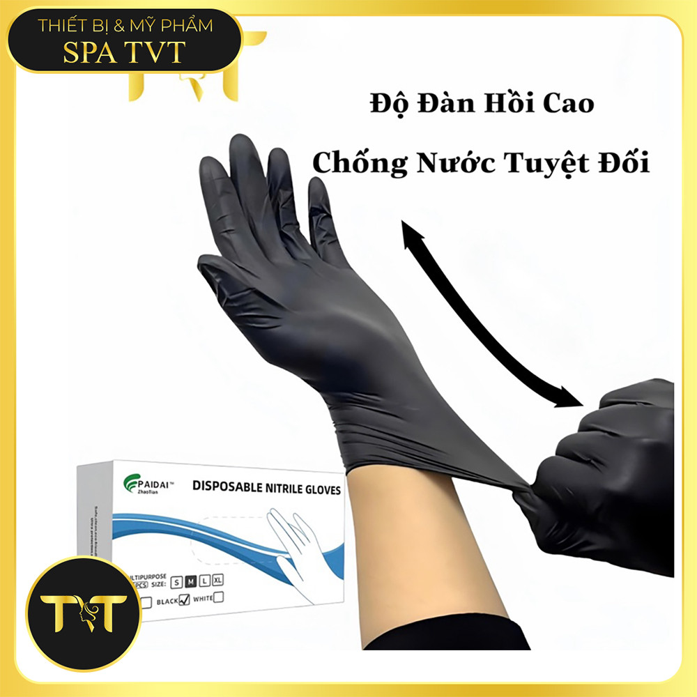 Găng Tay Đen PVC Hộp 100 Cái Size S M – Không Bột, Dùng Cho Phun Xăm, Tattoo, Spa, Thẩm Mỹ