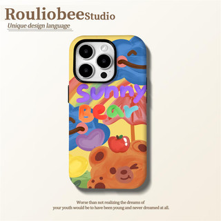 Ốp điện thoại 2 trong 1 hình gấu Graffiti dễ thương Tương thích với iPhone 15 Pro Max, Apple 16 14 Plus 11 / 12 / 13 Pro Max, Vỏ bảo vệ chống sốc mới