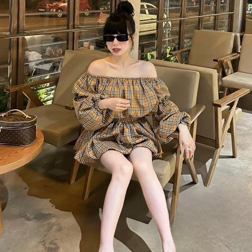 Set Áo Sơ Mi Trễ Vai BBR Mix Chân Váy Dáng Ớt Chuông Chất Cotton Mềm Mịn NA217