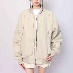 Áo Bomber Ngôi Sao Vòng Cổ Màu Be KCloset Áo Khoác Kaki Dáng Rộng Nam Nữ NA430