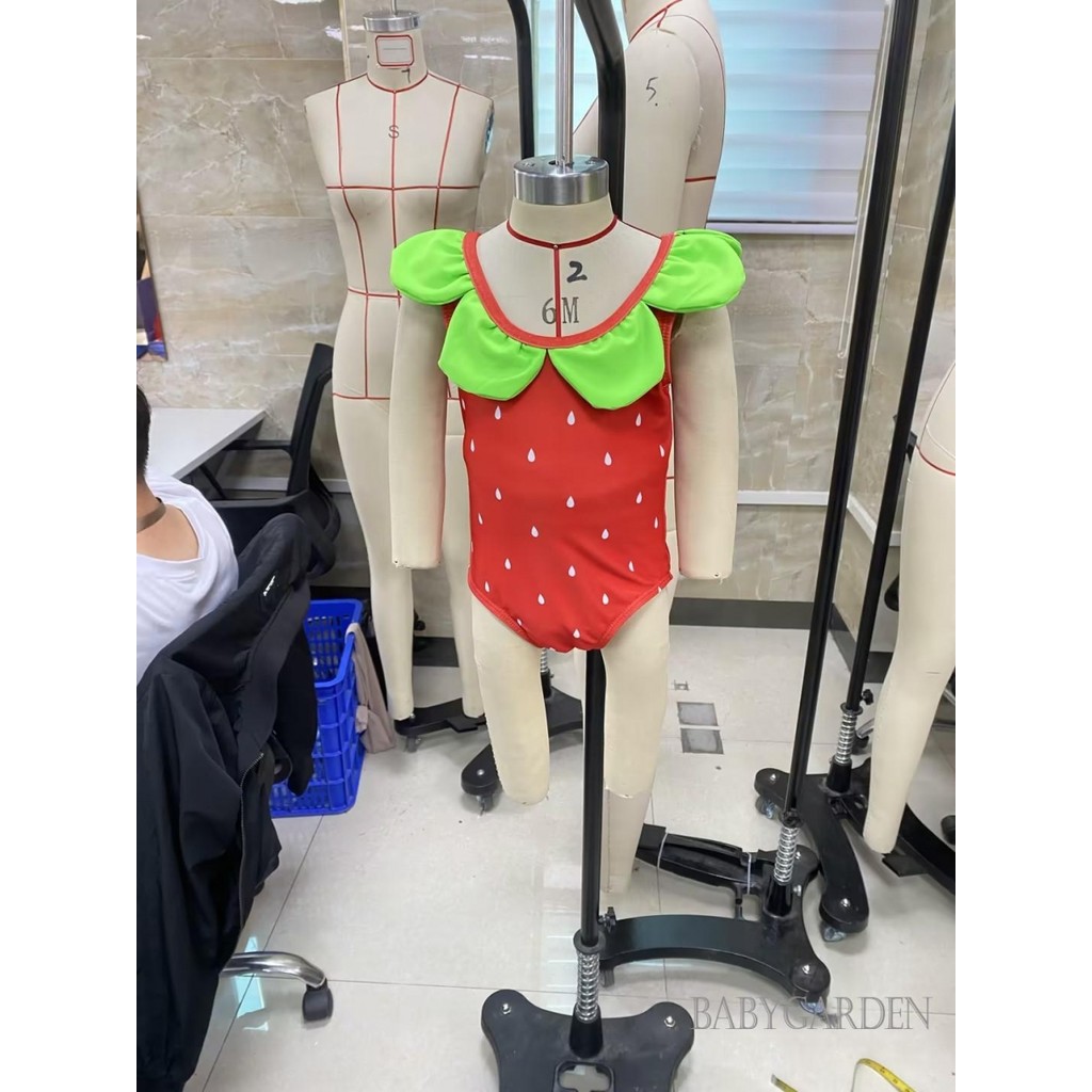 / / -3M-4Y Đồ bơi một mảnh cho bé gái tập đi Hạt dưa hấu In màu xanh lá cây Viền cổ tròn Bộ đồ tắm trẻ sơ sinh không tay