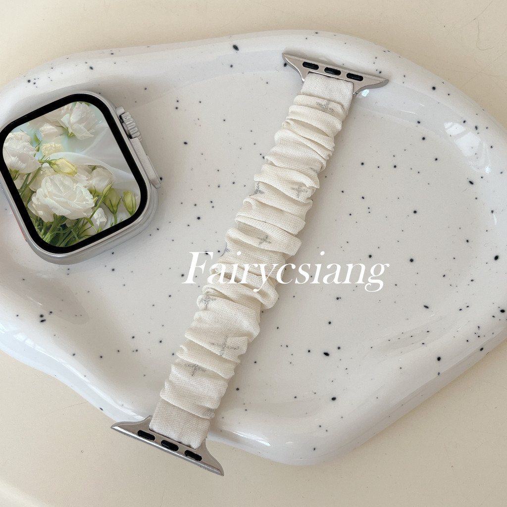 Dây đeo Scrunchie lấp lánh cho Apple Watch Ultra2 49mm 45 41 44 38 42 46 40mm Vòng đeo tay đàn hồi cho iWatch S10 9 8 7 6 5 4 SE