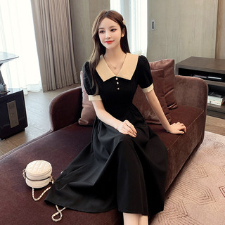 Váy đen nhỏ kiểu Pháp retro thanh lịch ôm sát eo với cổ búp bê