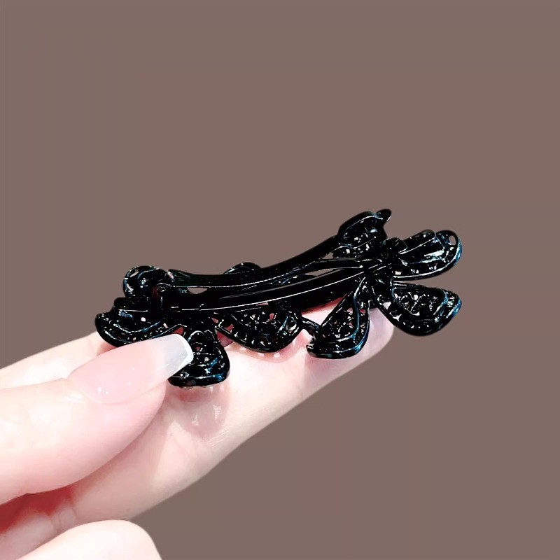 MAUROPOLI Kẹp tóc hoa đính kim cương giả đen cao cấp, kẹp mùa xuân, kẹp nửa đầu cho nữ
