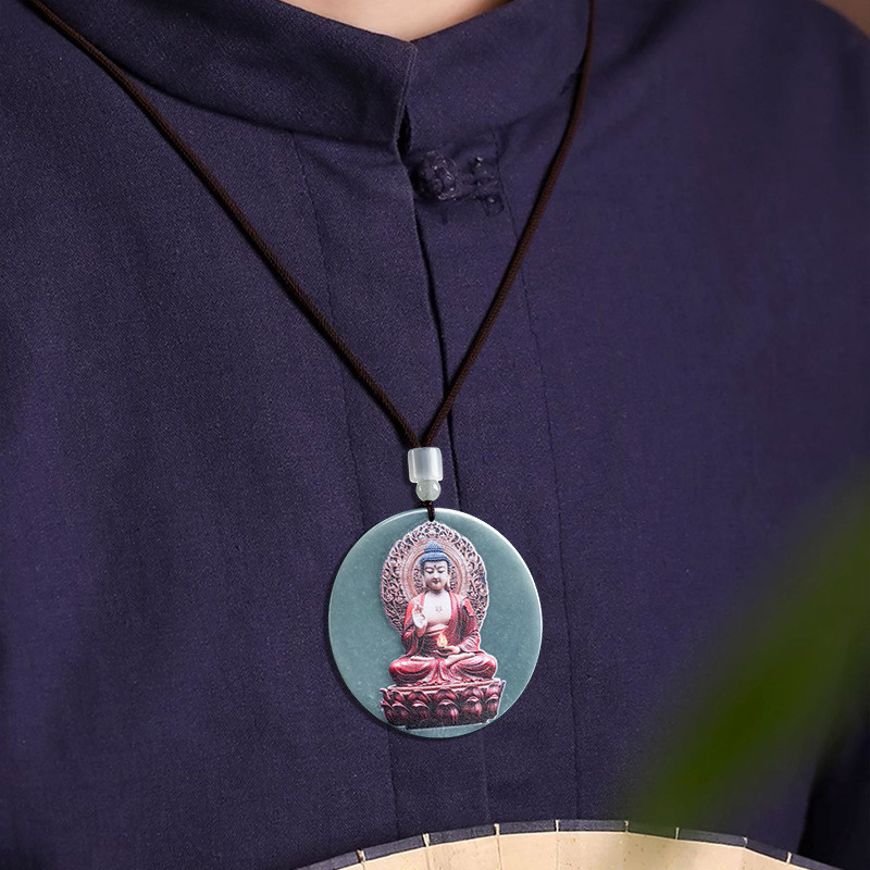 Nước Xanh Tự Nhiên Nhiều Màu Sắc Bóng Khắc Tượng Phật Quan Âm Băng Ngọc Mặt Dây Chuyền Nam Nữ Mặt Dây Chuyền Ngọc Mặt Dây Chuyền