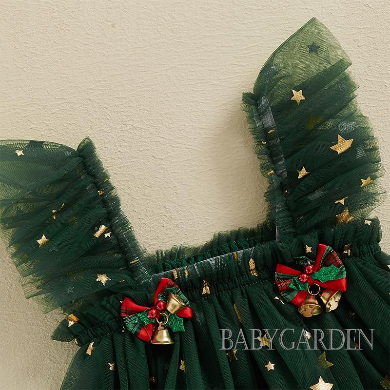 / / -Baby Girls Bobbles Ringing Bells Trang trí lưới viền áo liền quần không tay có băng đô Quần áo Giáng sinh sơ sinh