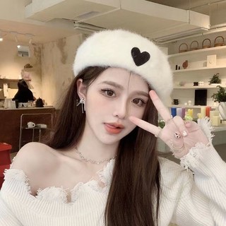 Congee Coco Thỏ Lông Mũ Mùa Đông Nữ Tình Yêu Thêu Beret Nữ Trắng Sang Trọng Sang Trọng Mũ Họa Sĩ 10.27