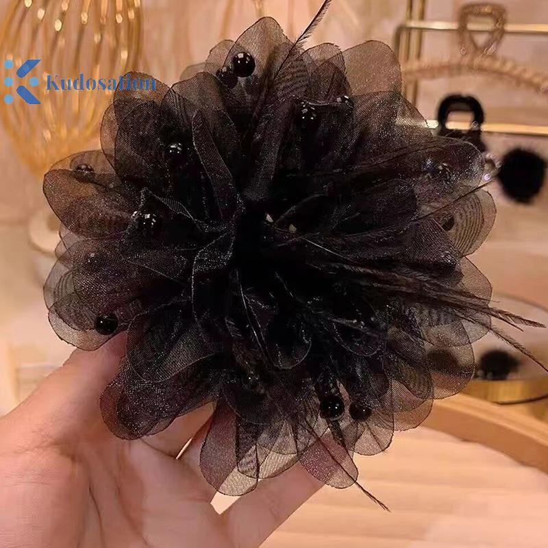 Kudosation Hàn Quốc Nữ Thời Trang Lưới Hoa Phụ Kiện Tóc Organza Ngọc Trai Đen Cầm Mũ