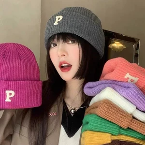 Thu Đông Chữ P Mũ Len Nữ Thu Đông Phiên Bản Hàn Quốc ins Hợp Thời Trang Ấm Áp Phù Hợp Với Học Sinh Ngọt Ngào Gió Mát Mũ Lạnh Fe