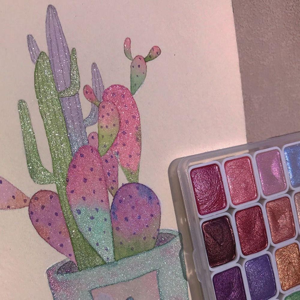SAIA Pearlescent Glitter Watercolor Paints, Lightfastness Shine Watercolor Painting Pigments Set, 20 / 24 / 60Colors Flowers Decor Pearlescent Solid Watercolor Pigment