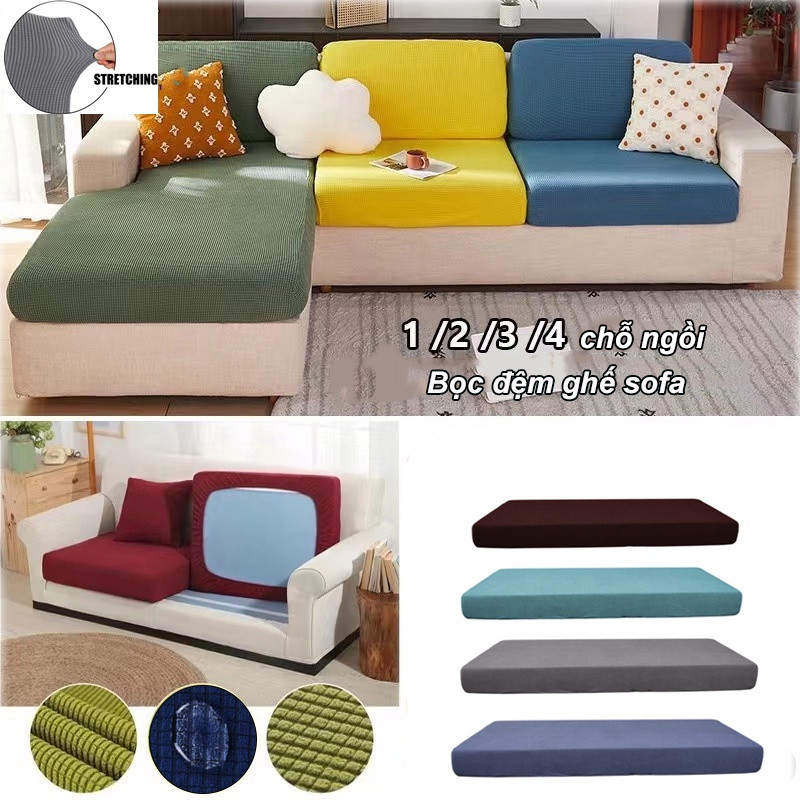 1/2/3/4 chỗ ngồi Chống Nước Bọc Sofa, Bọc Đệm Ghế Sofa Vải Nhung Gân Dày Dặn Co Giãn