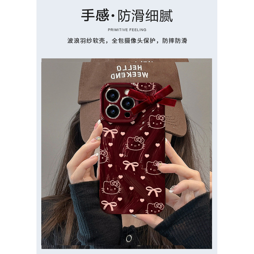 Ốp điện thoại di động 16promax vỏ sợi lông sóng 13/12 mèo Kitt nơ bướm 15/14 iphone11/xs