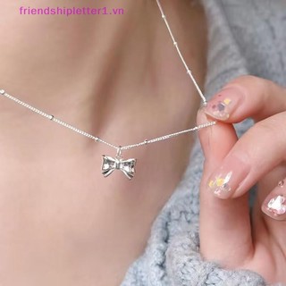 {Fh Fashion} Vòng cổ mặt dây chuyền nơ mịn màu bạc Dây chuyền cổ nữ Dây chuyền cổ tối giản Quà tặng sinh nhật Trang sức nhẹ.