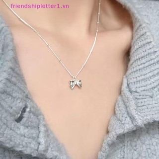 {Fh Fashion} Vòng cổ mặt dây chuyền nơ mịn màu bạc Dây chuyền cổ nữ Dây chuyền cổ tối giản Quà tặng sinh nhật Trang sức nhẹ.